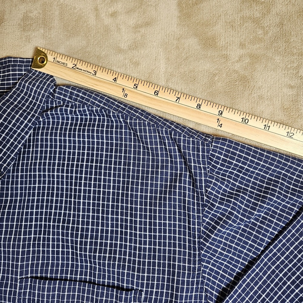 Wrangler Riata Mens Navy Blue White Micro Grid Check Button Down Shirt XL - Picture 10 of 16